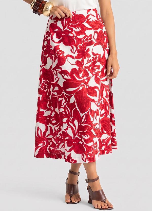 Saia Midi Feminina Estampada Vermelho