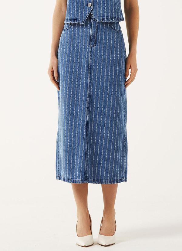 Saia Midi Feminina Jeans Listrada Azul