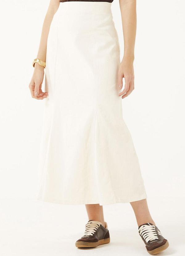 Saia Midi Feminina Jeans Recortes Bege