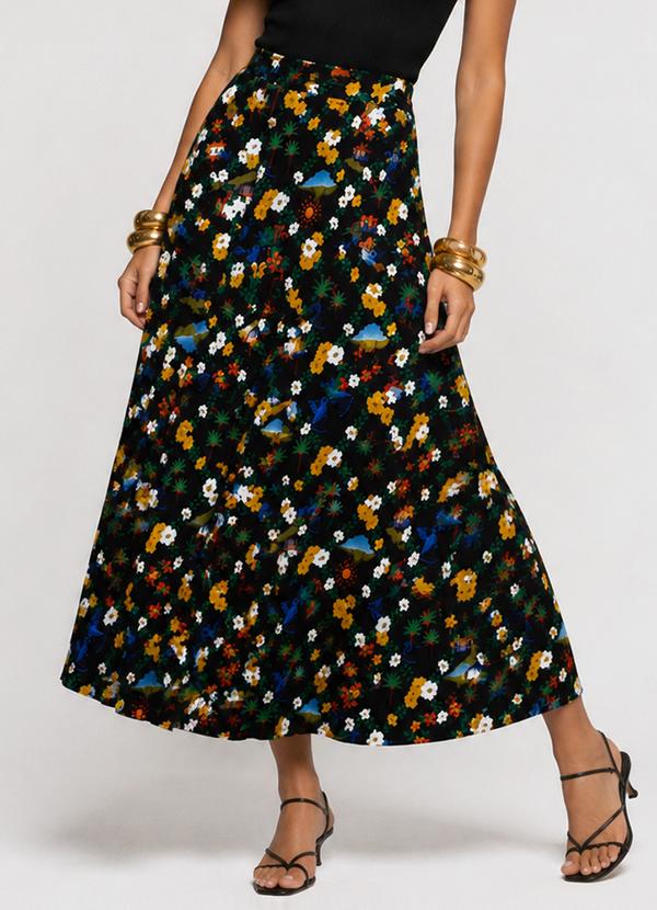 Saia Midi Feminina Molicotton Viscose Preto