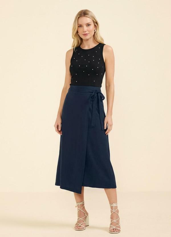 Saia Midi Feminina Viscose Transpassada Azul