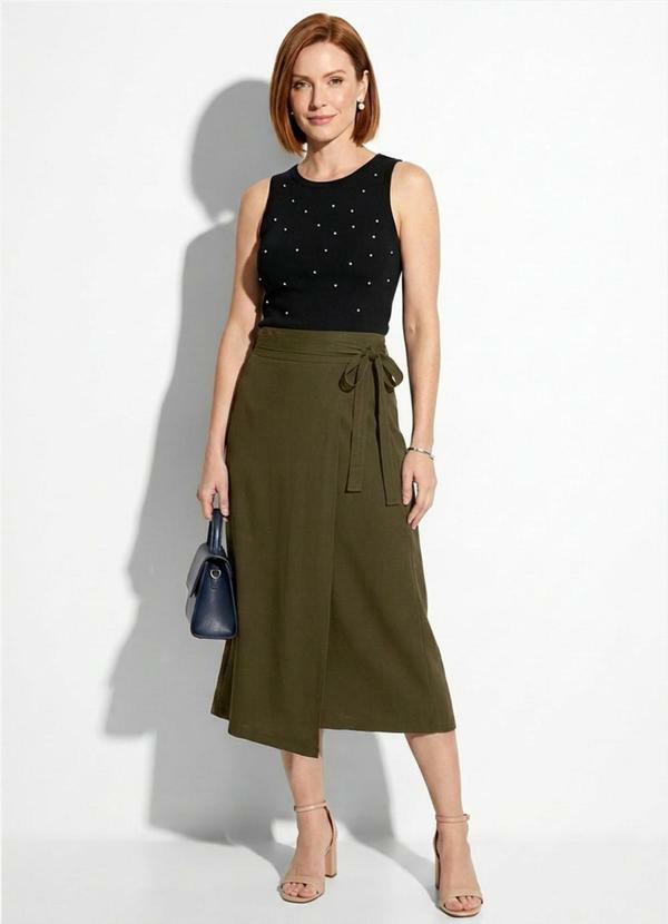 Saia Midi Feminina Viscose Transpassada Verde