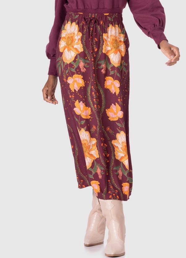 Vista 2 Saia Midi Floral em Viscose Roxo Malwee Malwee