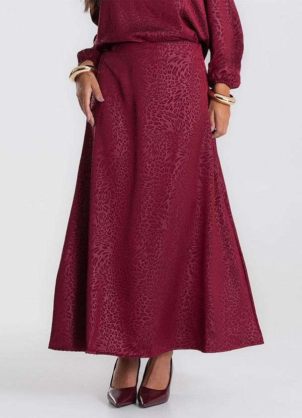 Saia Midi Jacquard Acetinado Onças Vermelho