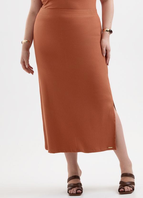 Saia Midi Plus Size em Canelado Laranja