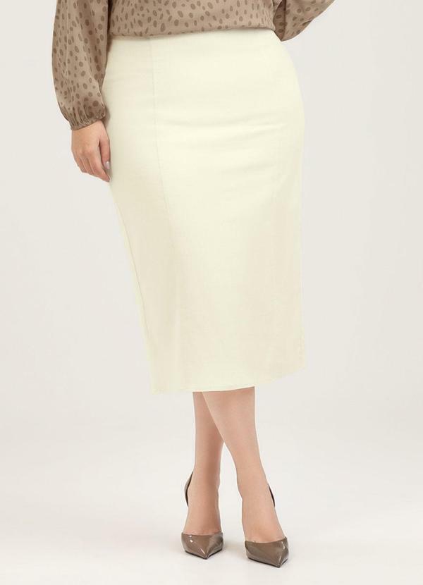 Saia Midi Plus Size em Linho Bege