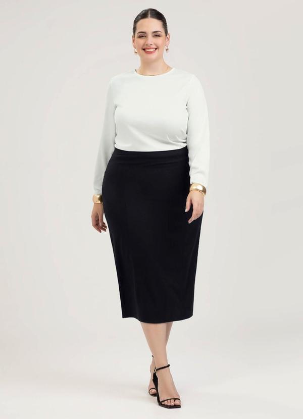 Saia Midi Plus Size em Linho Preto
