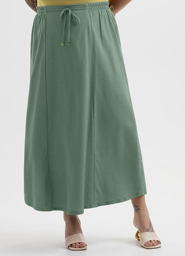 Saia Midi Plus Size em Tecido com Linho Verde