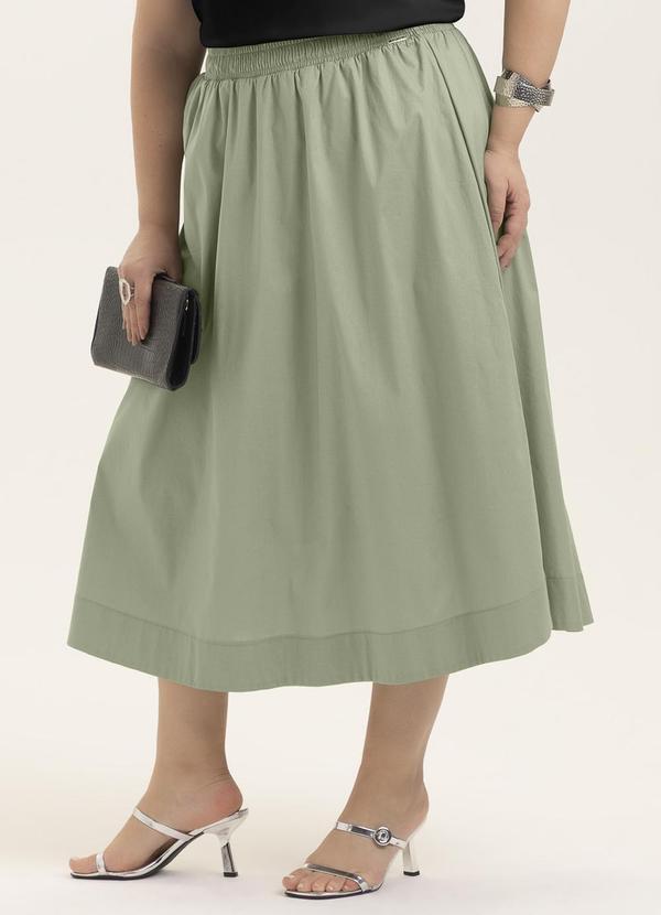 Saia Midi Plus Size em Tricoline com Elastano Ver