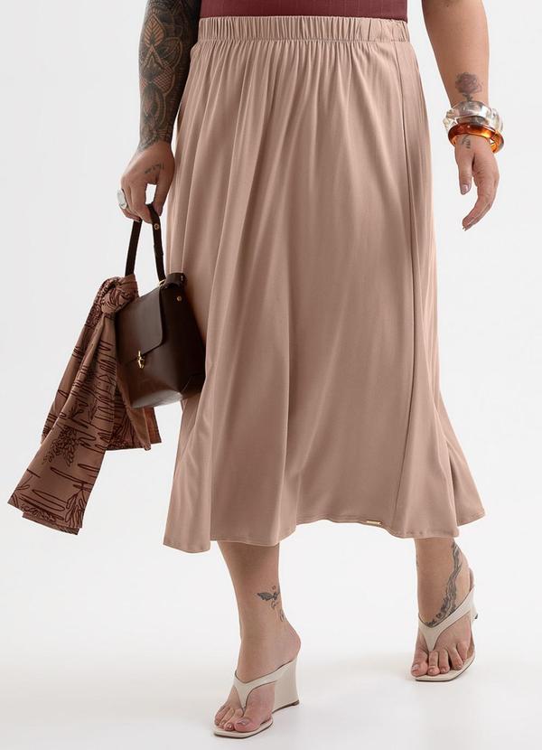 Saia Midi Plus Size em Viscose Marrom
