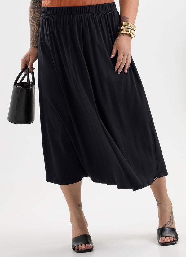 Saia Midi Plus Size em Viscose Preto