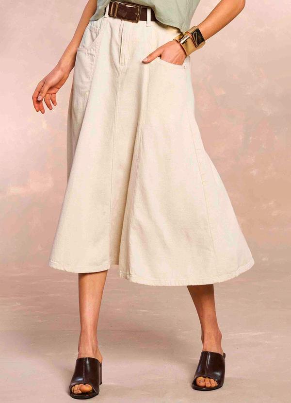 Saia Midi Soft Garden em Linho Branco