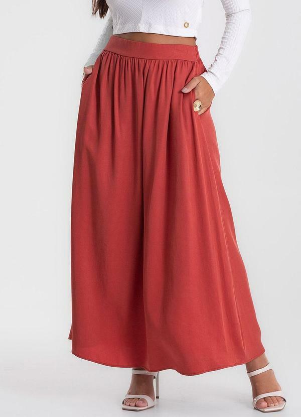 Saia Midi Tencel Twill Feminina Marrom