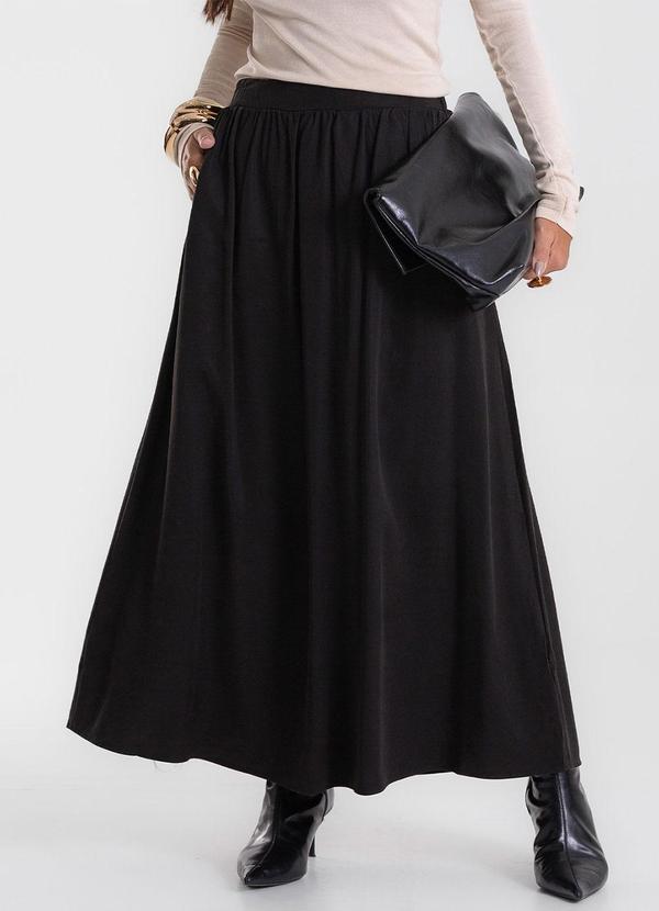 Saia Midi Tencel Twill Feminina Preto