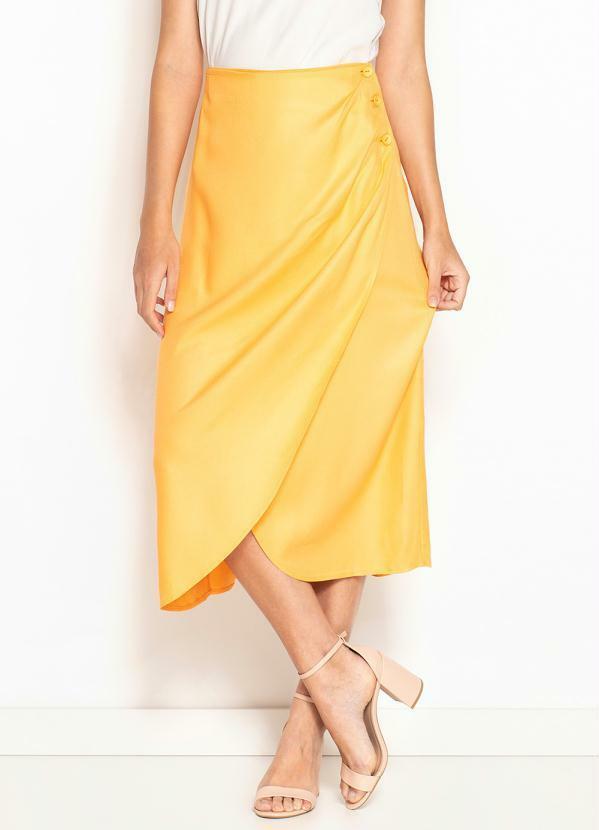 Saia Midi Transpassada de Viscose Laranja