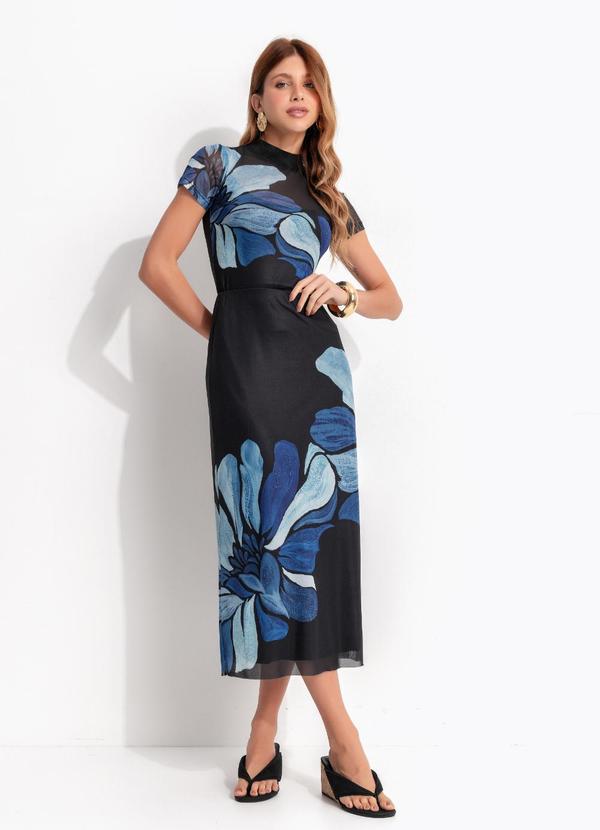 Saia Midi Tule Jardim de Amora Preto