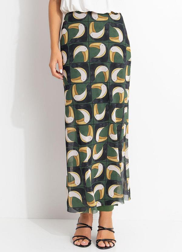 Saia Midi Tule Tuca Tropical Mini Verde