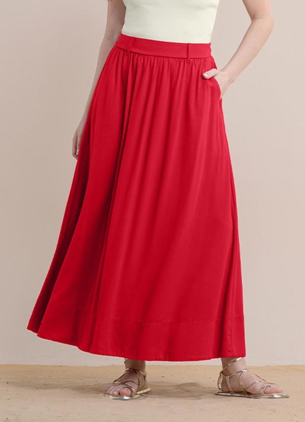 Saia Midi Viscose Lisa Vermelho