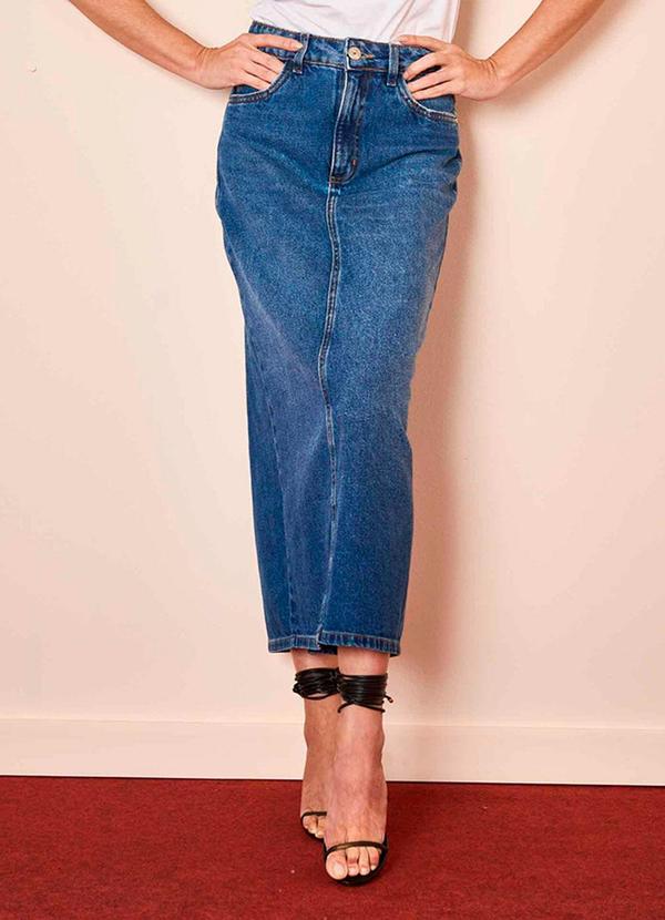 Saia Midi Wild Orchid em Denim Azul