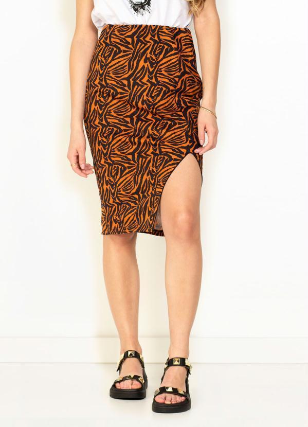 Vista 2 Saia Tigre com Fenda na Lateral Moda Pop Moda Pop