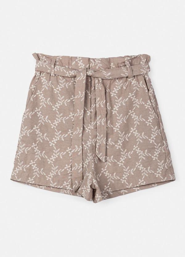 Short de Laise Bege Bordado Bege