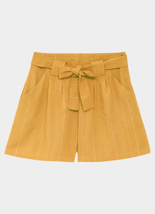 Shorts Amplo em Lurex Amarelo Mostarda