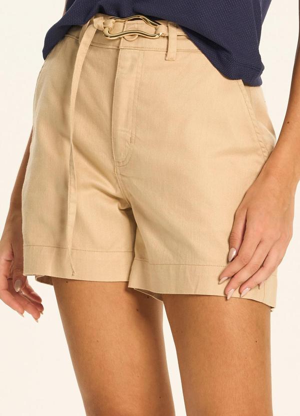 Shorts com Cintura Alta e Amarração Bege