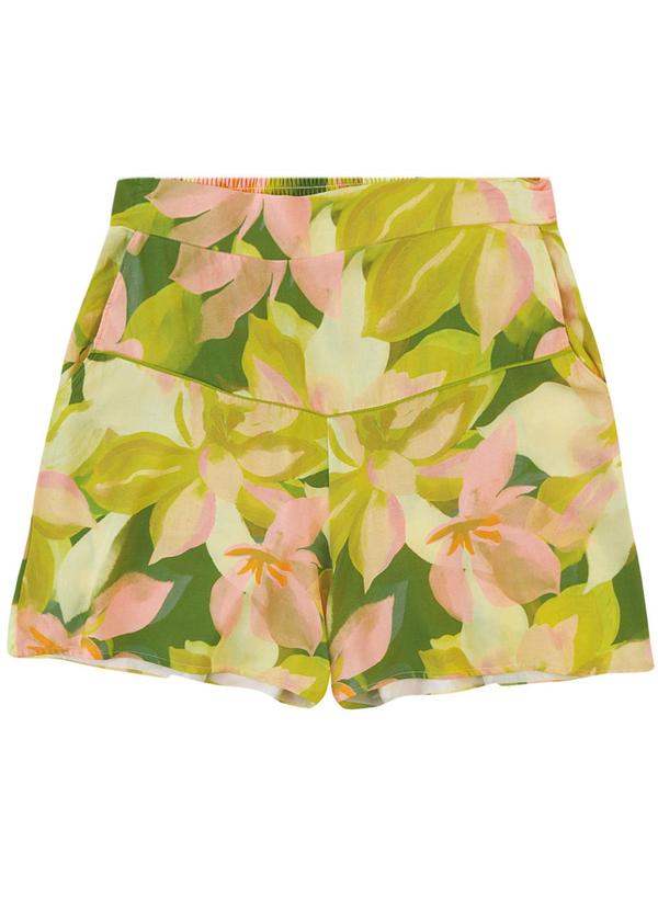 Shorts Evasê Floral com Pala Verde