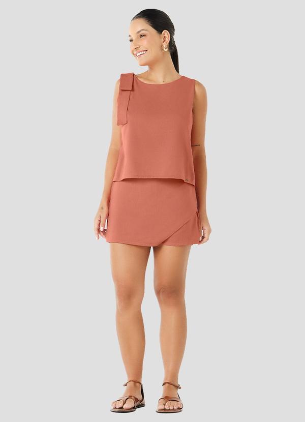 Shorts Saia Feminino em Viscose Linho Laranja