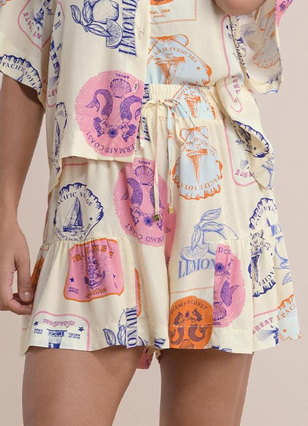 Shorts Viscose Estampada Bege
