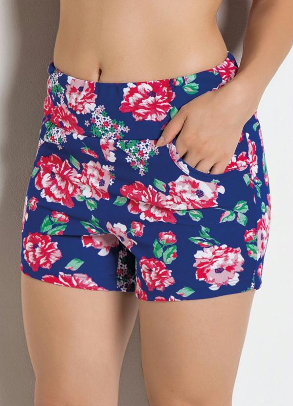 Short com Estampa Floral Azul