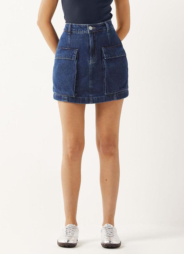 Short Saia Feminino Jeans Cargo Azul