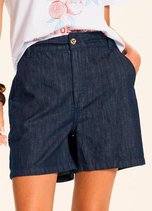 Shorts Jeans Reto Cintura Alta Clássico Azul