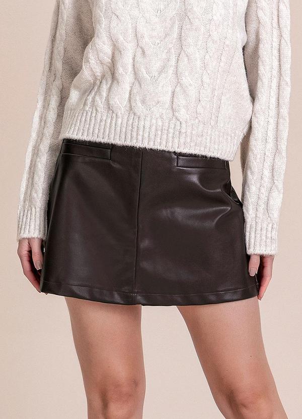 Short Saia de Couro Marrom