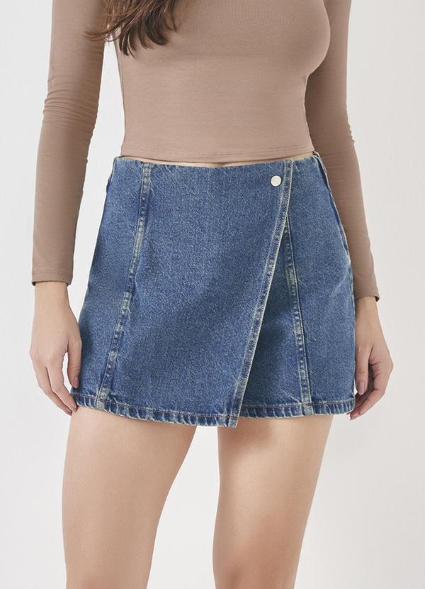 Shorts Saia em Jeans Médio Azul