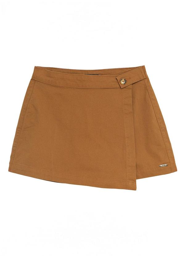 Shorts Saia Evasê Cintura Alta em Sarja Canela