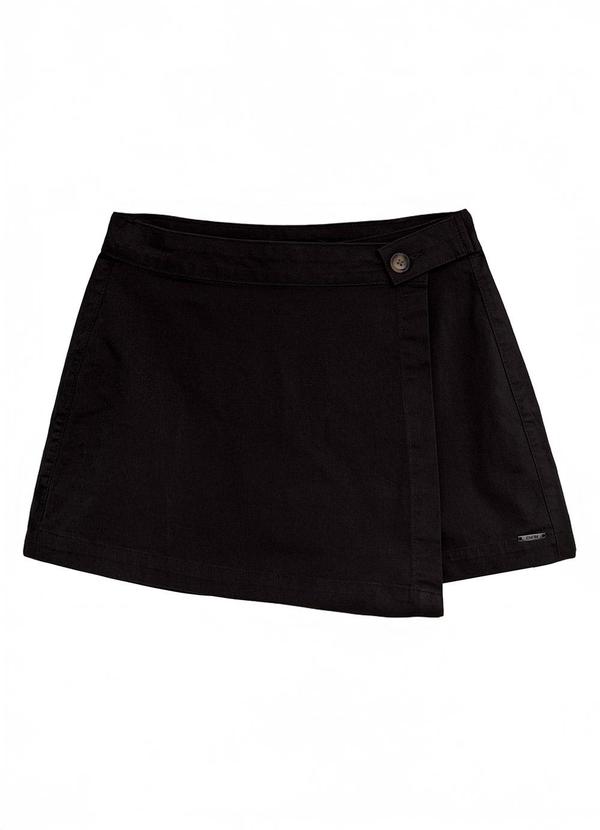 Shorts Saia Evasê Cintura Alta em Sarja Preto