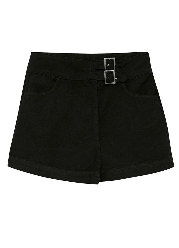 Shorts Saia Evasê em Sarja Preto