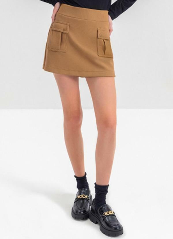 Shorts Saia Feminino Detalhe em Ribana  Marrom