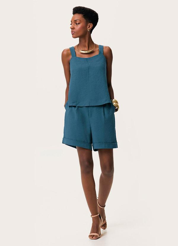 Shorts Alfaiataria com Pregas Azul Turquesa