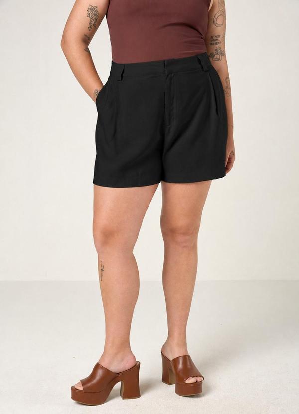 Shorts Alfaiataria com Pregas Preto