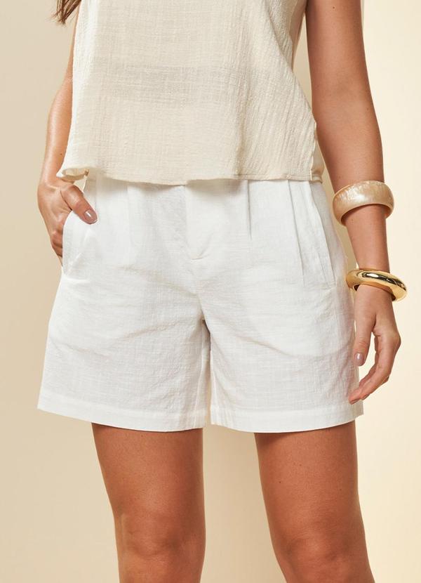 Shorts Cintura Alta Boho em Alfaiataria Branco
