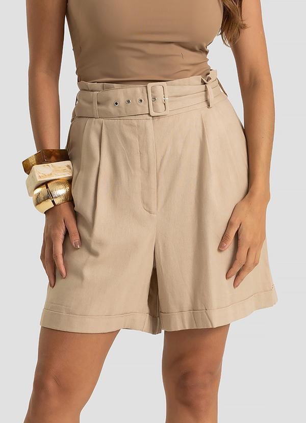 Shorts Feminino com Cinto Viscolinho Marrom