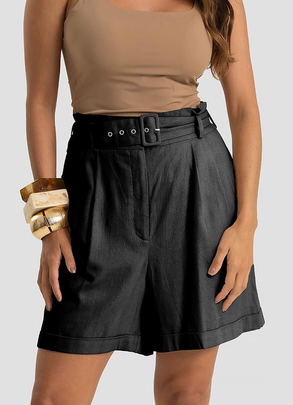 Shorts Feminino com Cinto Viscolinho Preto