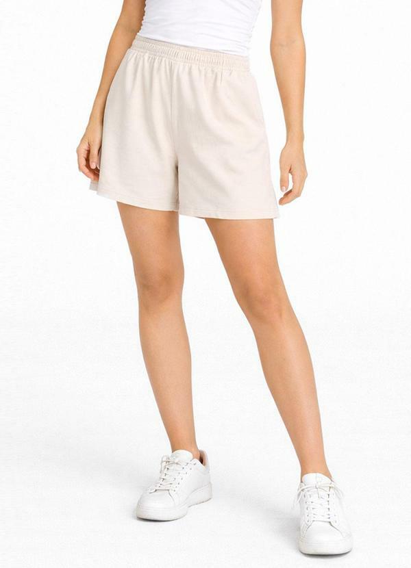 Shorts Feminino com Cós Liso Frente Bege