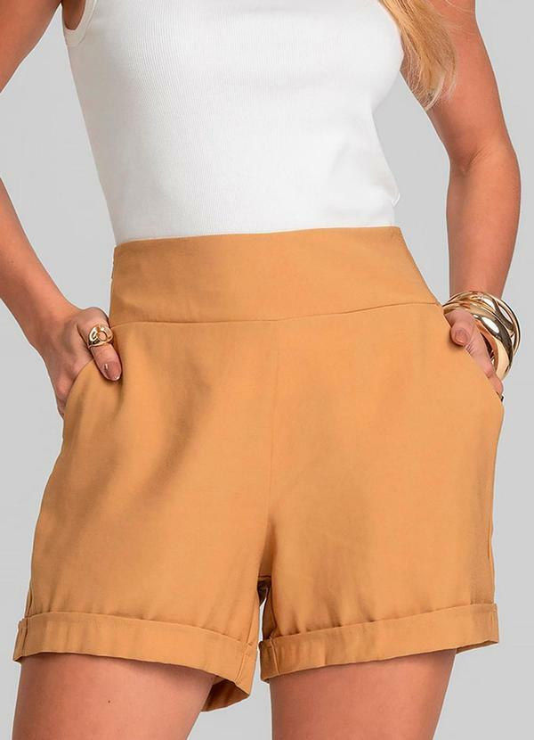 Shorts Feminino Cós Largo em Alfaiataria Marrom