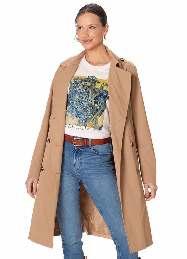 Casaco Trench Coat em Sarja Bege