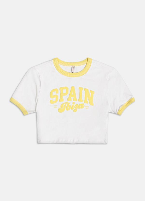 Blusa Baby Tee com Lettering Puff Amarelo