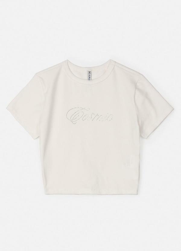 Vista 2 Blusa Baby Tee Off White com Strass Off White Authoria Authoria