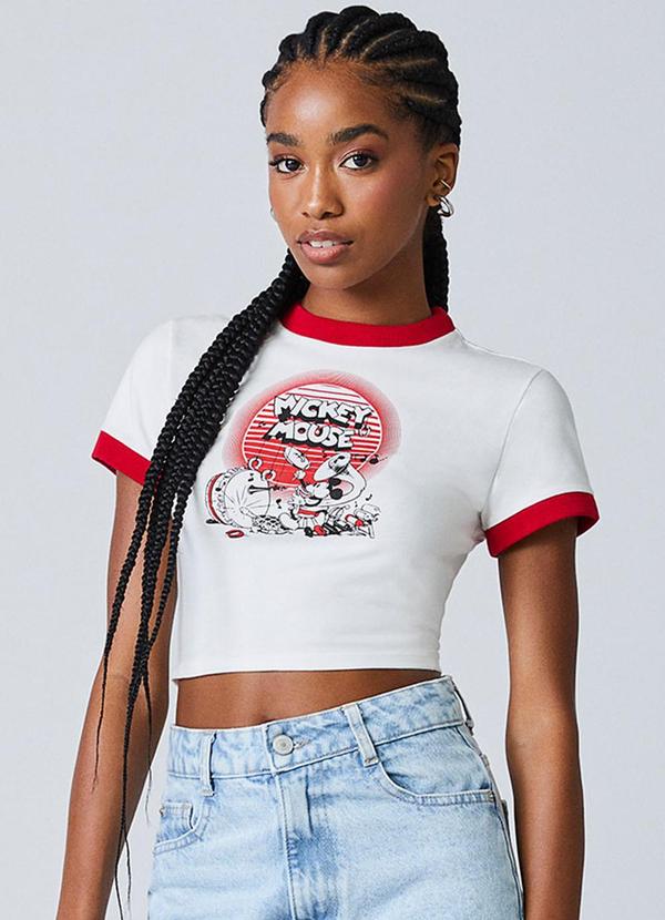 Blusa Baby Tee Vintage do Mickey Pérola